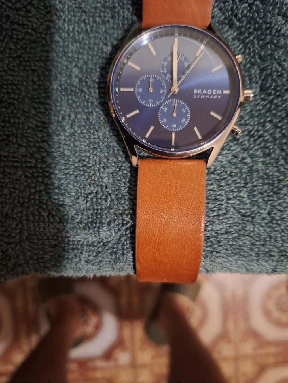 Mens Skagen Denmark Blue Dial / Brown Band